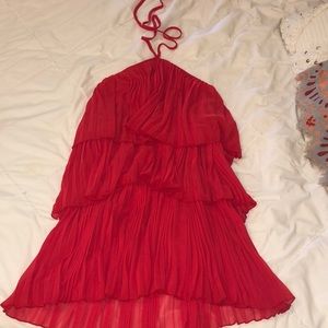 ASOS red ruffle halter dress